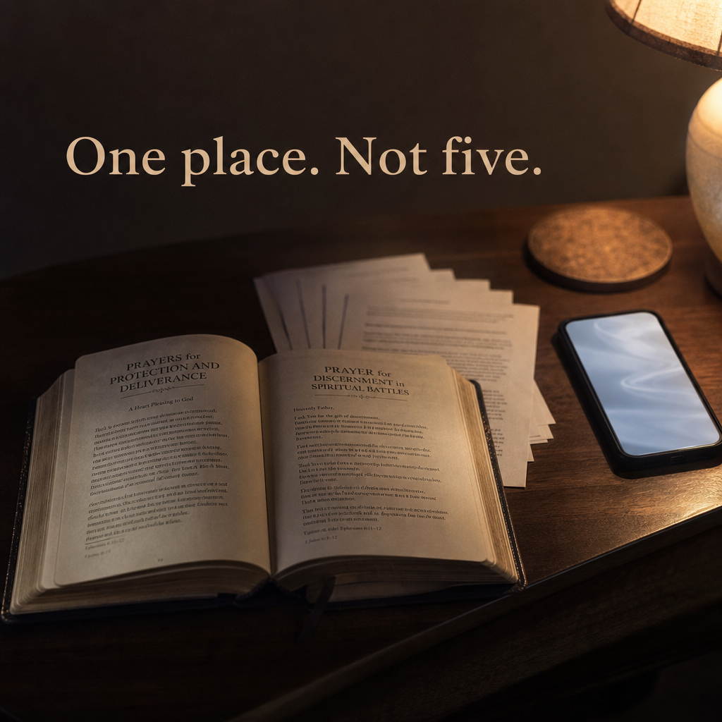 The open, ready book beside a notification-lit phone and a scatter of loose pages on the nightstand