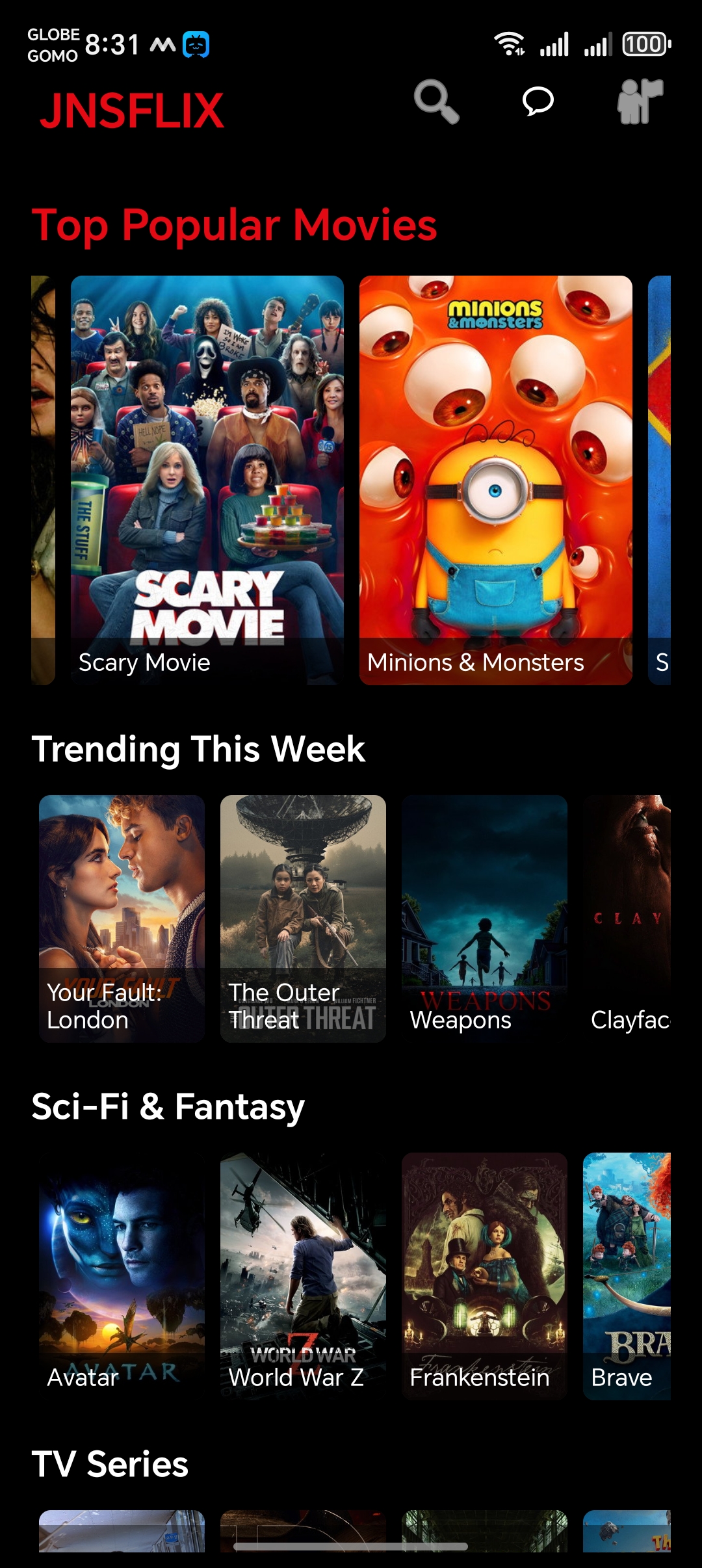 JNSFLIX mobile screenshot sample