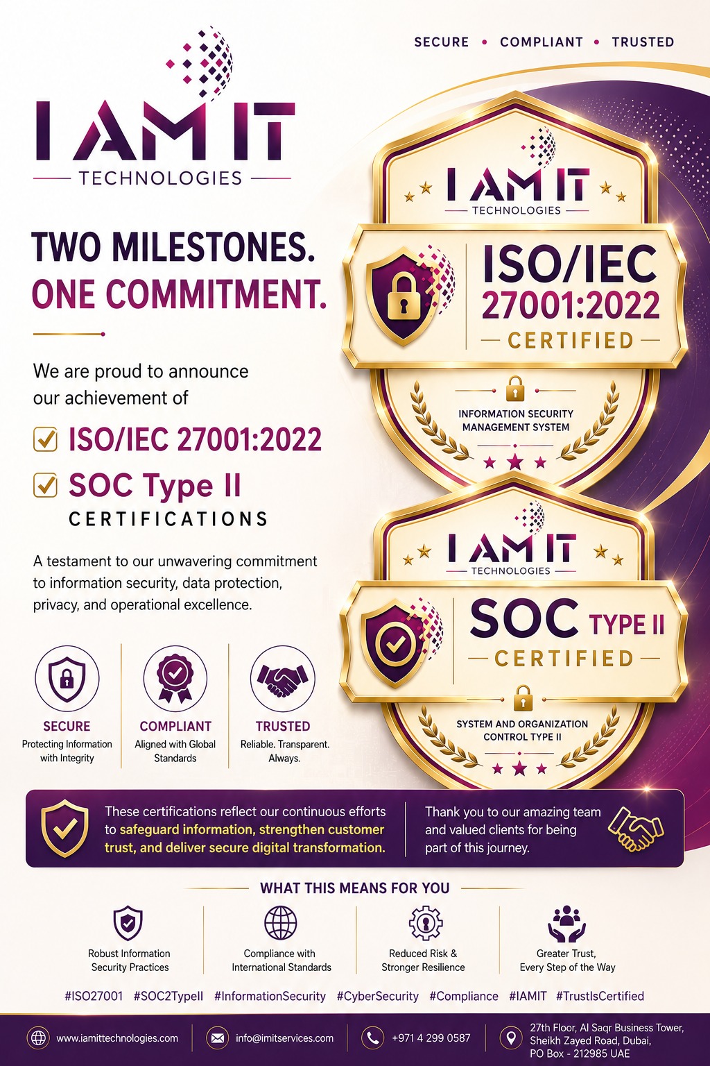 Two Milestones, One Commitment: IAMIT Technologies Achieves ISO 27001:2022 and SOC 2 Type II