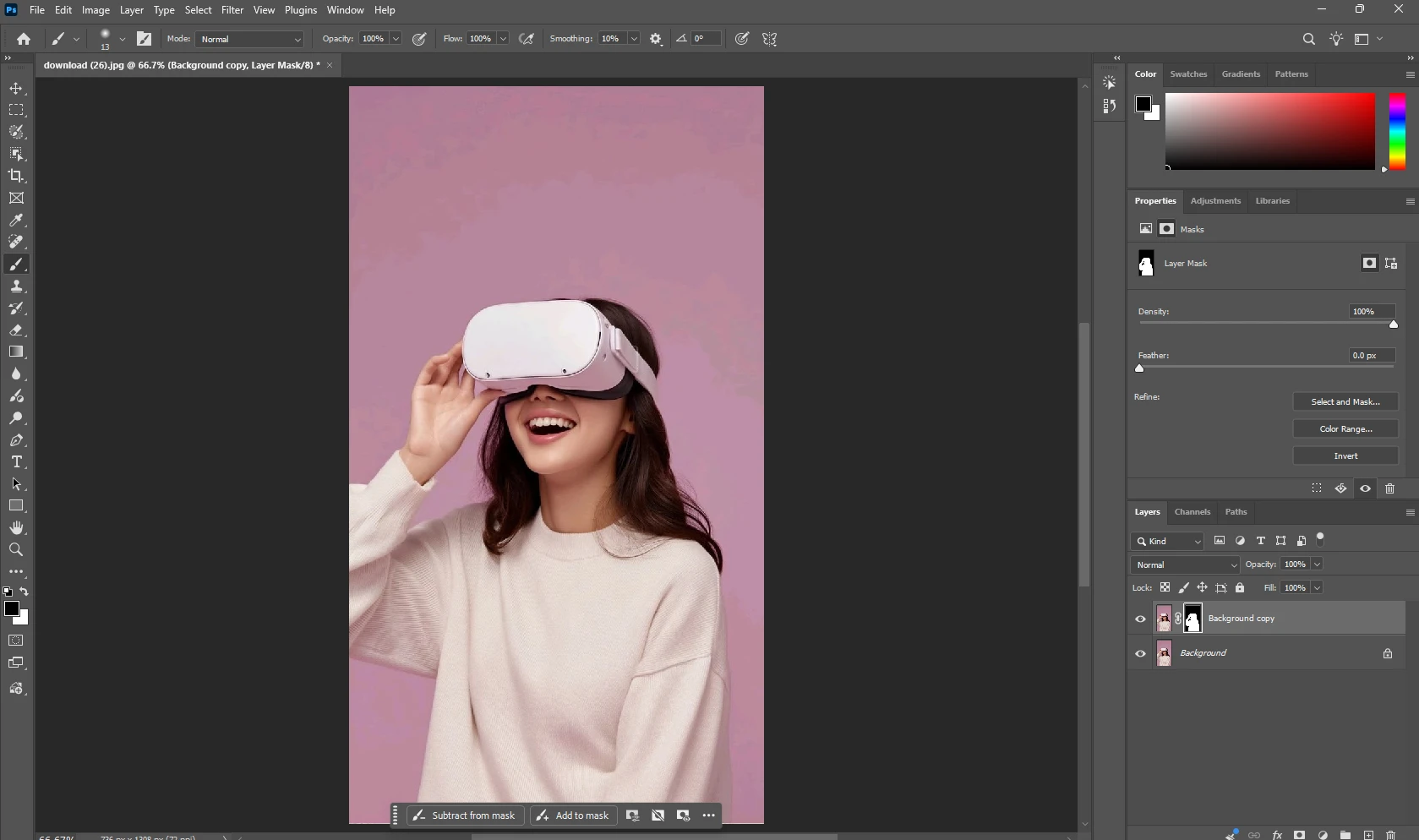 layer mask applied in Photoshop showing transparent background