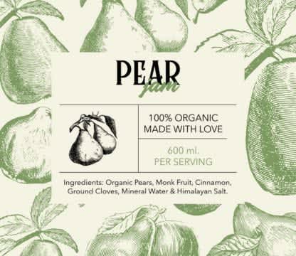 A green and aesthetic label for organic products featuring diverse hand draw pears