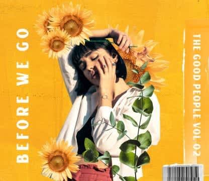 A yellow and vintage album cover collage featuring a short hair woman covered by some sunflowers