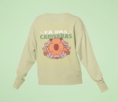 A crewneck sweatshirt for women featuring a capybara with flowers illustration