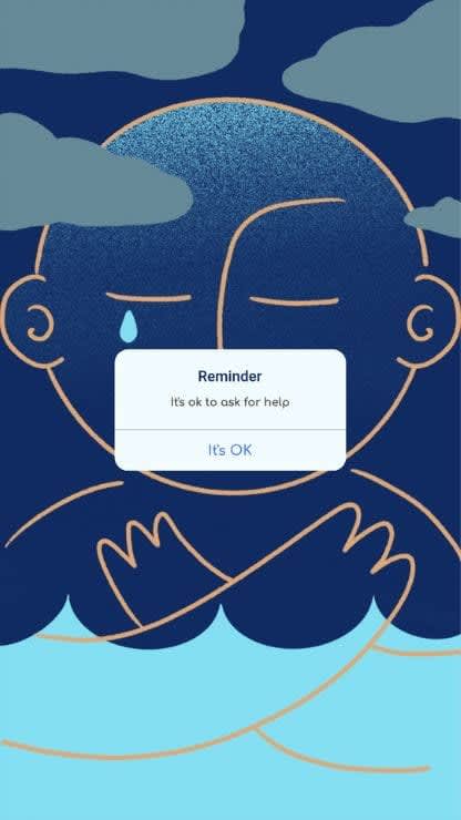 An Instagram story featuring a mental health human doodle with a phone notification reminder.