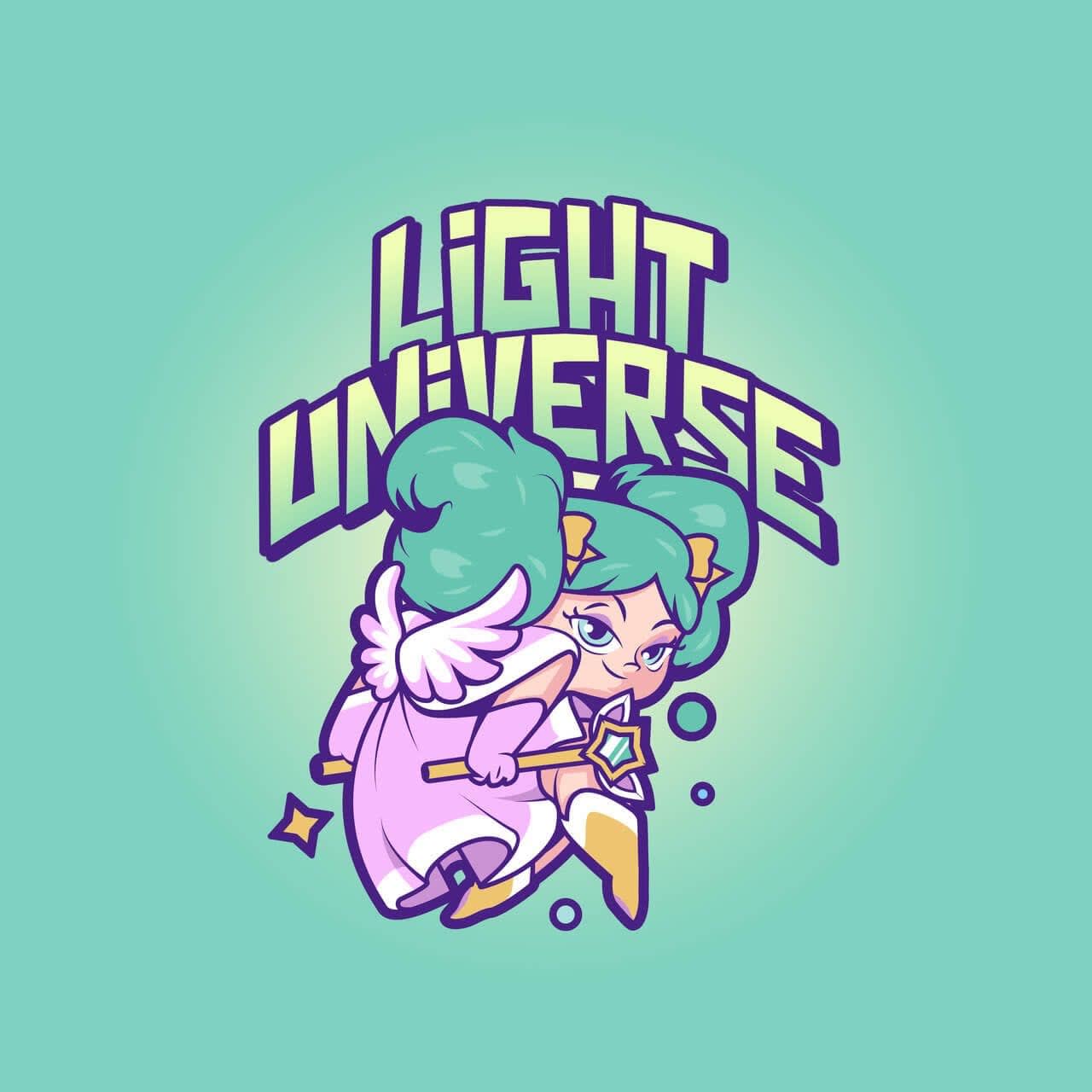 A green logo with yellow highlights featuring a kawaii doll for a gaming brand 