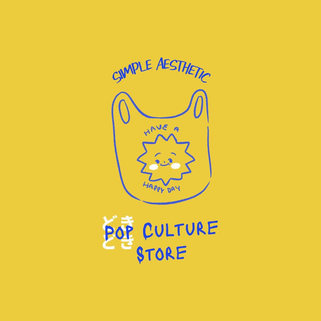 An aesthetic yellow logo featuring a cute hand-drawn plastic bag 