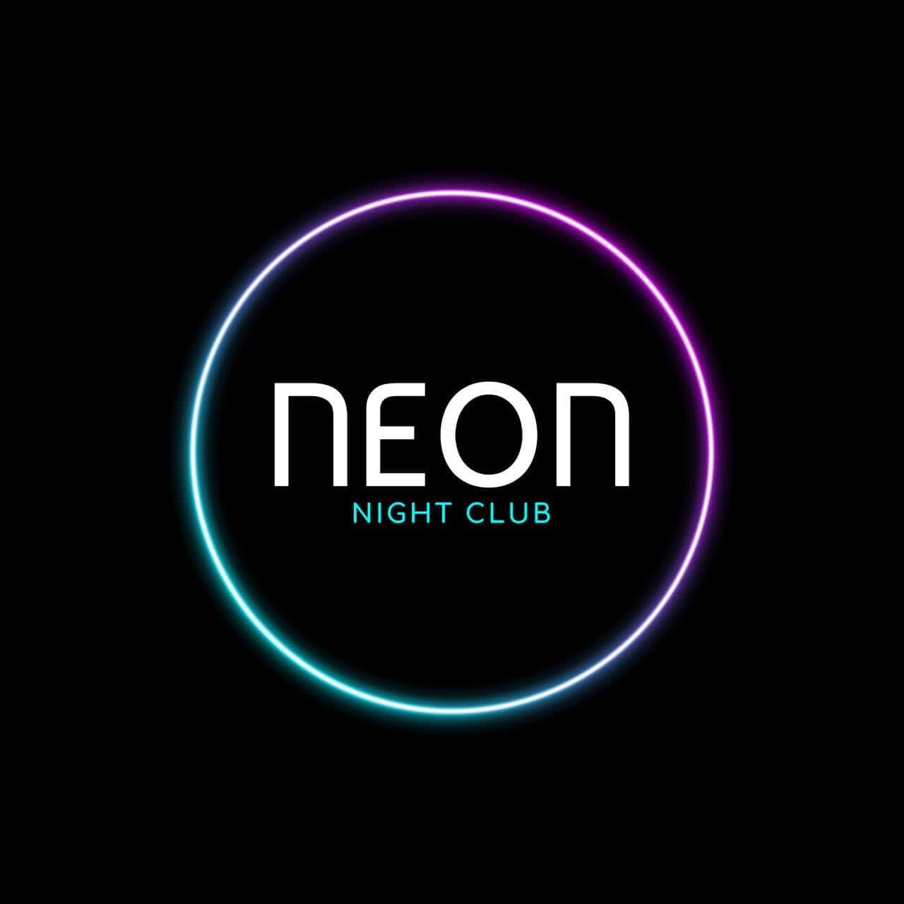 A black logo featuring a neon circle for a nightclub business 