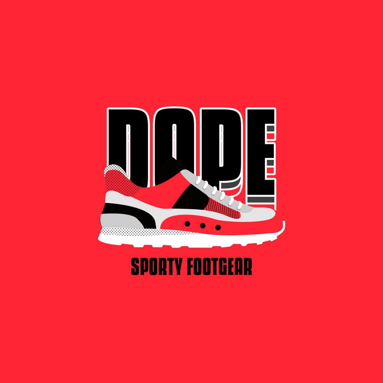 A vibrant red logo for a clothing brand featuring a bold font and a sneaker illustration 