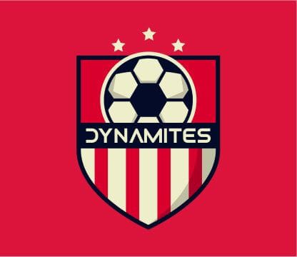 A t-shirt design featuring a soccer emblem illustration on a red background