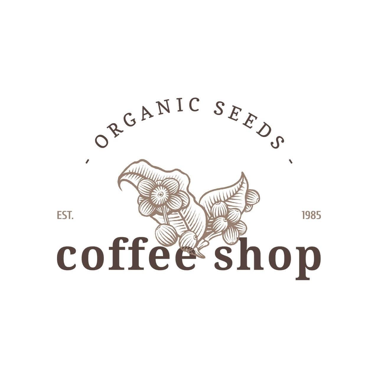 An aesthetic and traditional white logo featuring a coffee beans illustration for a coffee and organic brand 