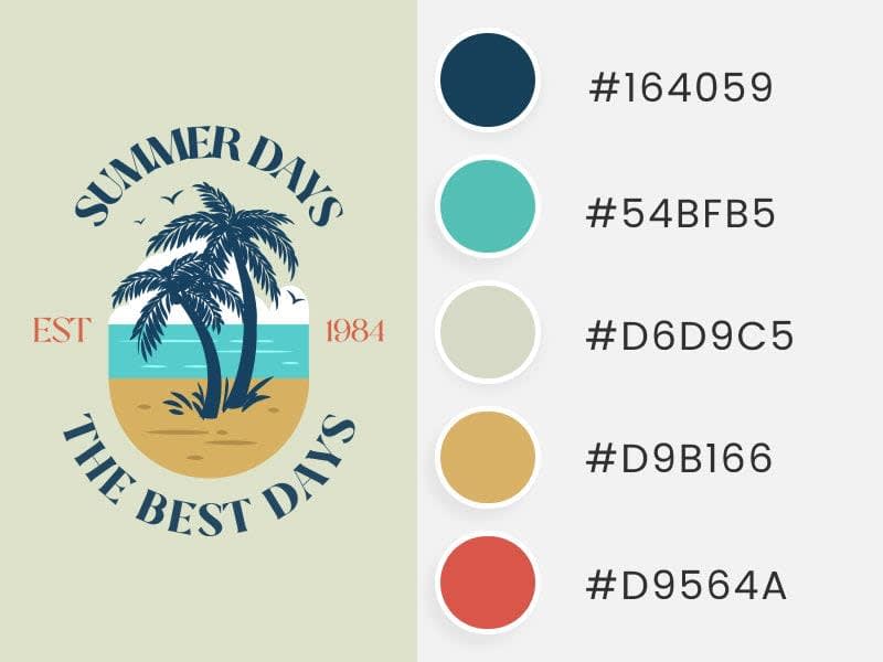 A T-Shirt Design Featuring Illustrated Summer Landscapes to Illustrate a Summer Color Palettes Guide for POD Sellers