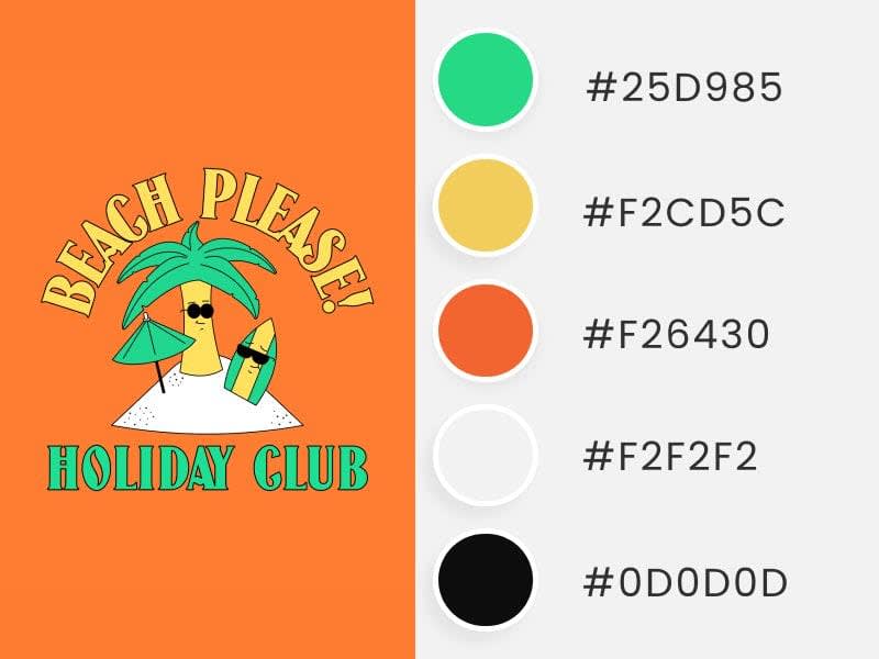 Summer Color Palette Inspired by T-Shirt Design Creator Featuring Beach Cartoon Characters with Sunglasses 