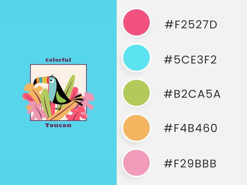 Summer Color Schemes for Print-on-Demand Inspired by a Kids T-Shirt Design of a Colorful Toucan