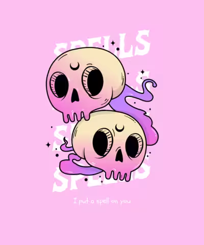A t-shirt design template featuring a pink background and goth styled graphics.