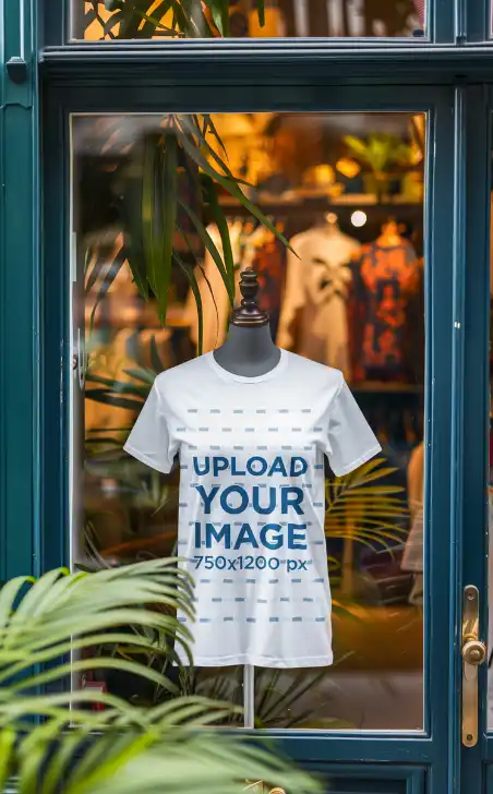 AI Created Mockup Of A Round Neck Tee Placed On A Woman's Mannequin