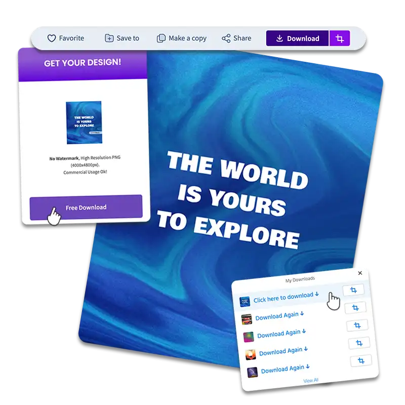 A finished design made with Placeit's blank canvas tool featuring the download buttons