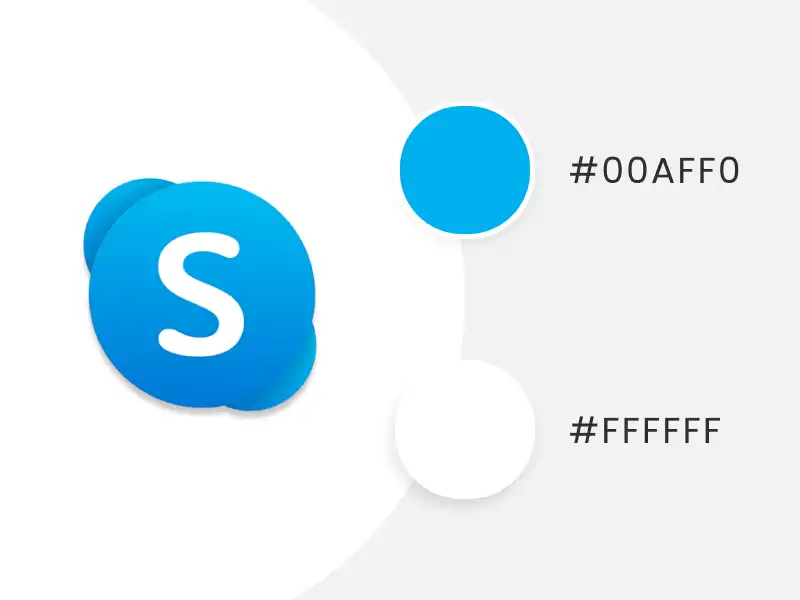 A SKYPE logo color scheme featuring its two brand colors with HEX codes and circles containing the exact shades