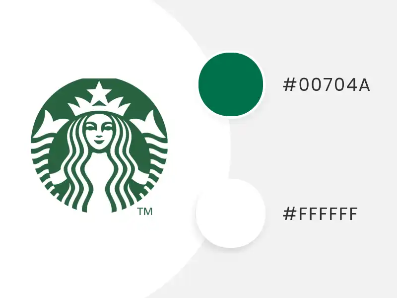 A Starbucks logo color scheme featuring its two brand colors with HEX codes and circles containing the exact shades
