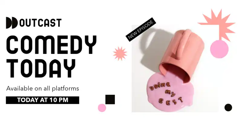 Twitter Post Template  For A Funny Podcast Featuring Pictures And Abstract Graphics
