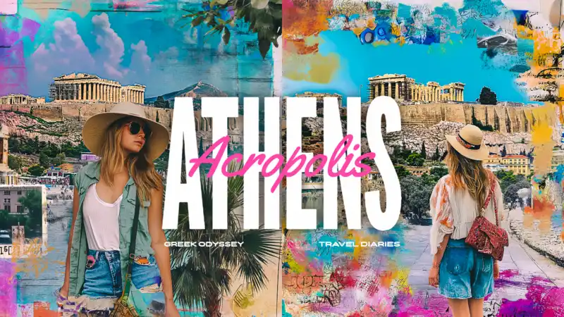 YouTube Thumbnail With Colorful Pictures For An Athens Travel Diary