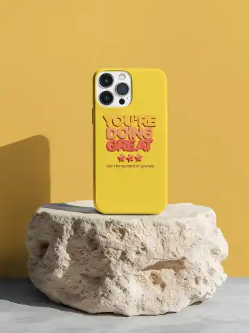 AI-Generated Mockup Featuring a Phone Case Placed Over a Rock