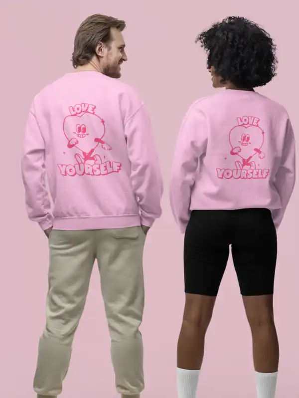 Back View Gildan Sweatshirt Mockup Featuring A Man And A Woman Looking At Each Other