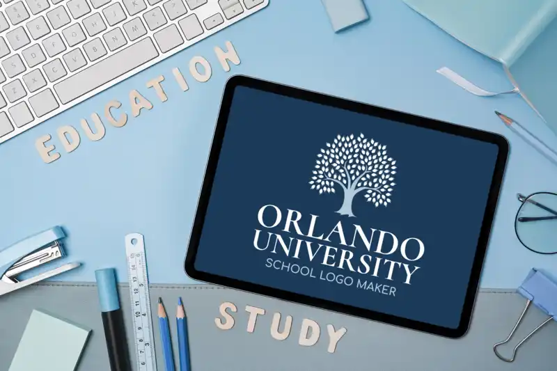 Mockup Of An iPad Surrounded By School Supplies Placed On A Blue Background