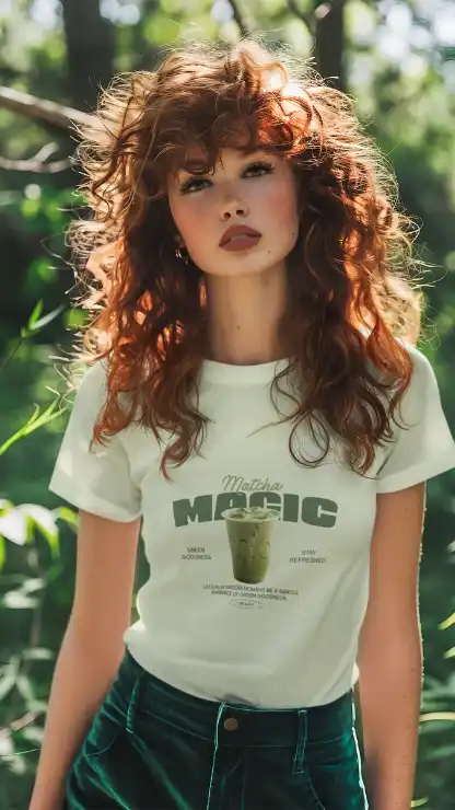 T-Shirt Mockup Featuring an AI-Created Curly-Haired Woman Inspired by a Brave Princess