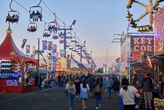 Midway rides and lights at the Arizona State Fair