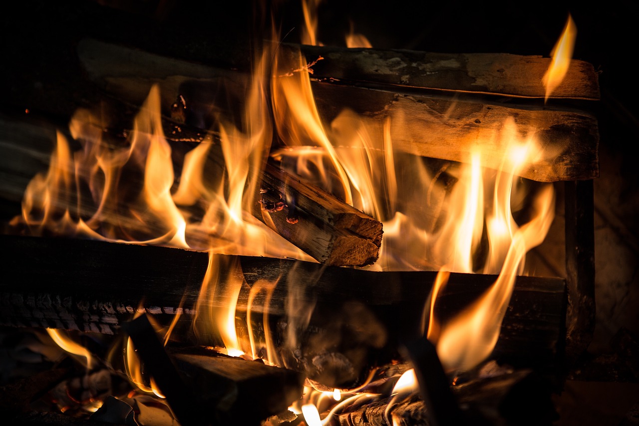 fireplace with a fire burning