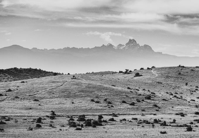 The peaks of Mt Kenya rising over the highlands