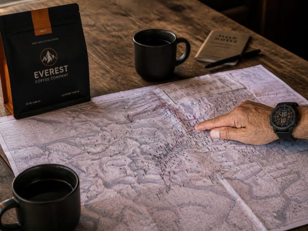 Coffee with expedition route map