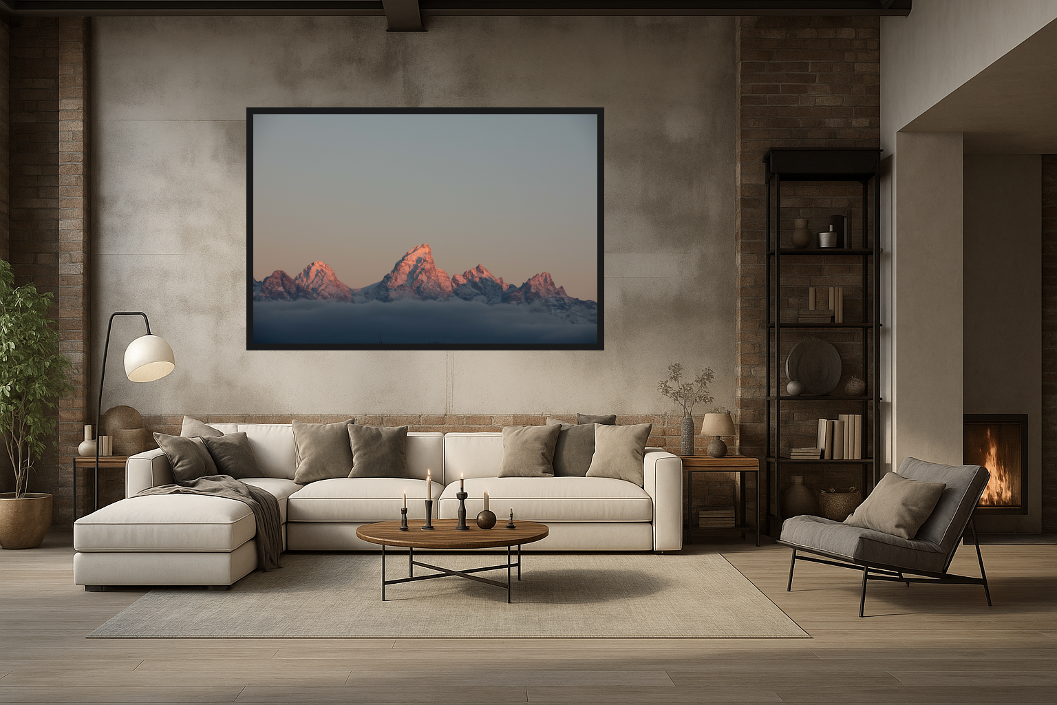 Alpenglow of The Tetons in Living Room