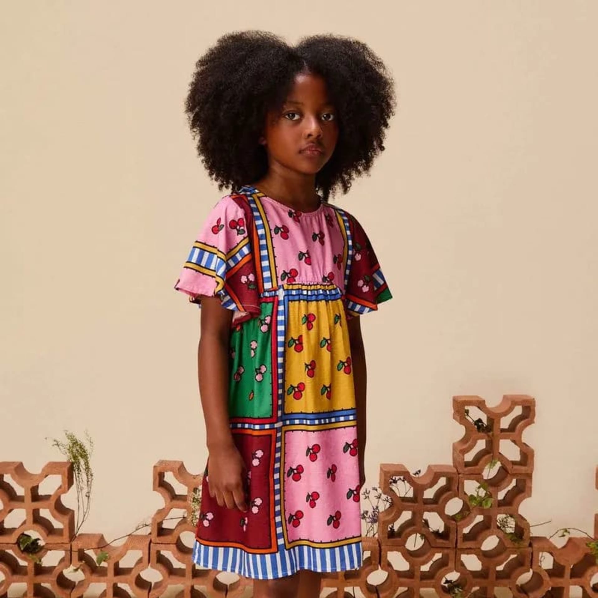 Vestido infantil lenço cereja