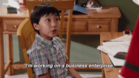 Evan Huang, played by Ian Chen, saying, "I'm working on a business enterprise."
