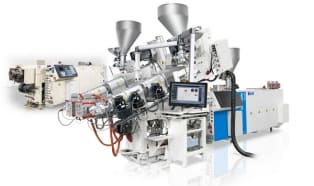 KraussMaffei Berstorff coextrusion combination for profile production in twin strand