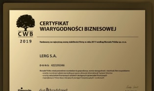 Certyfikat Wiarygodności Biznesowej dla firmy Lerg