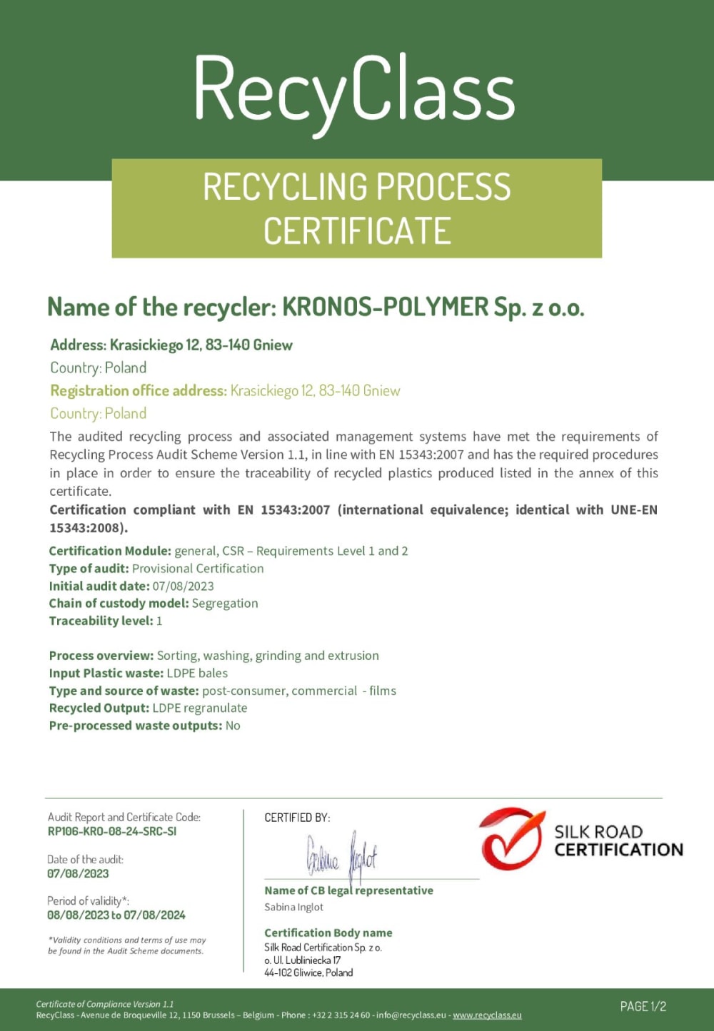 LDPE black regranulates   certificates 100% PCR Premium class