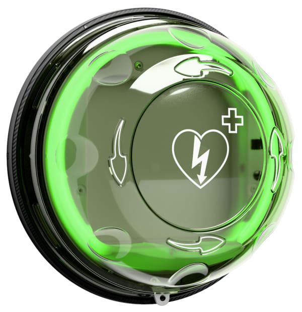 Osłona szafki AED Rotaid wykonana z materiału LNP ELCRES SLX, zapewniającego ochronę przed uderzeniami i promieniowaniem UV.