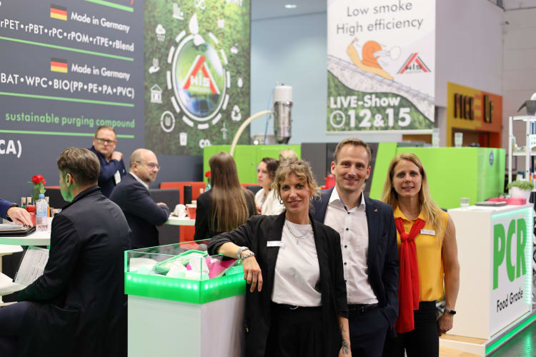 Pleased with the response to their sustainable products at K 2025: (from left) Camilla Dyla, Executive Management Assistant; Daniel Römhild, Authorised Signatory; and Kinga Teszáry-Urban, Executive Management Assistant.