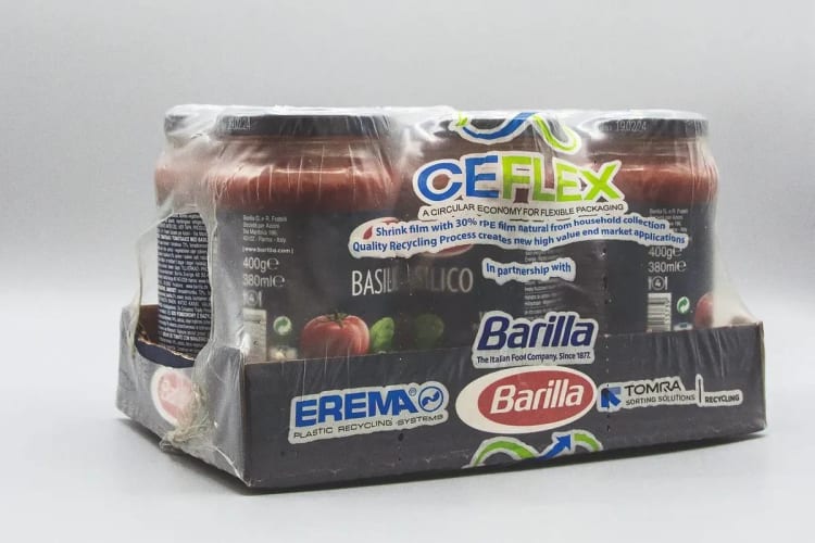 rPE shrink film as outer packaging for Barilla sugo jars