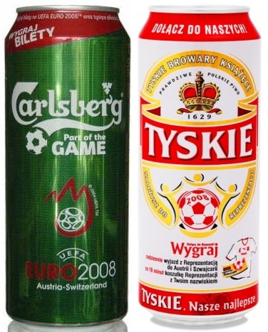 Opakowania na Euro 2008 - puszki piwa Carlsberg i Tyskie