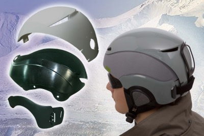 Czteroczęściowy kask do sportów zimowych wykonany z DuPont™ Zytel®