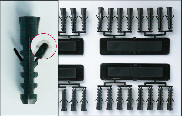 Wall plugs from injection moulding process without activeFlowBalance