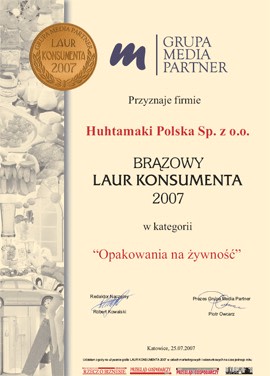 dyplom dla firmy Huhtamaki