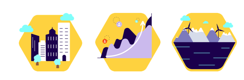 Platformable's icons for the indirect beneficioaries in the open banking ecosystem including society, the economy and the environment