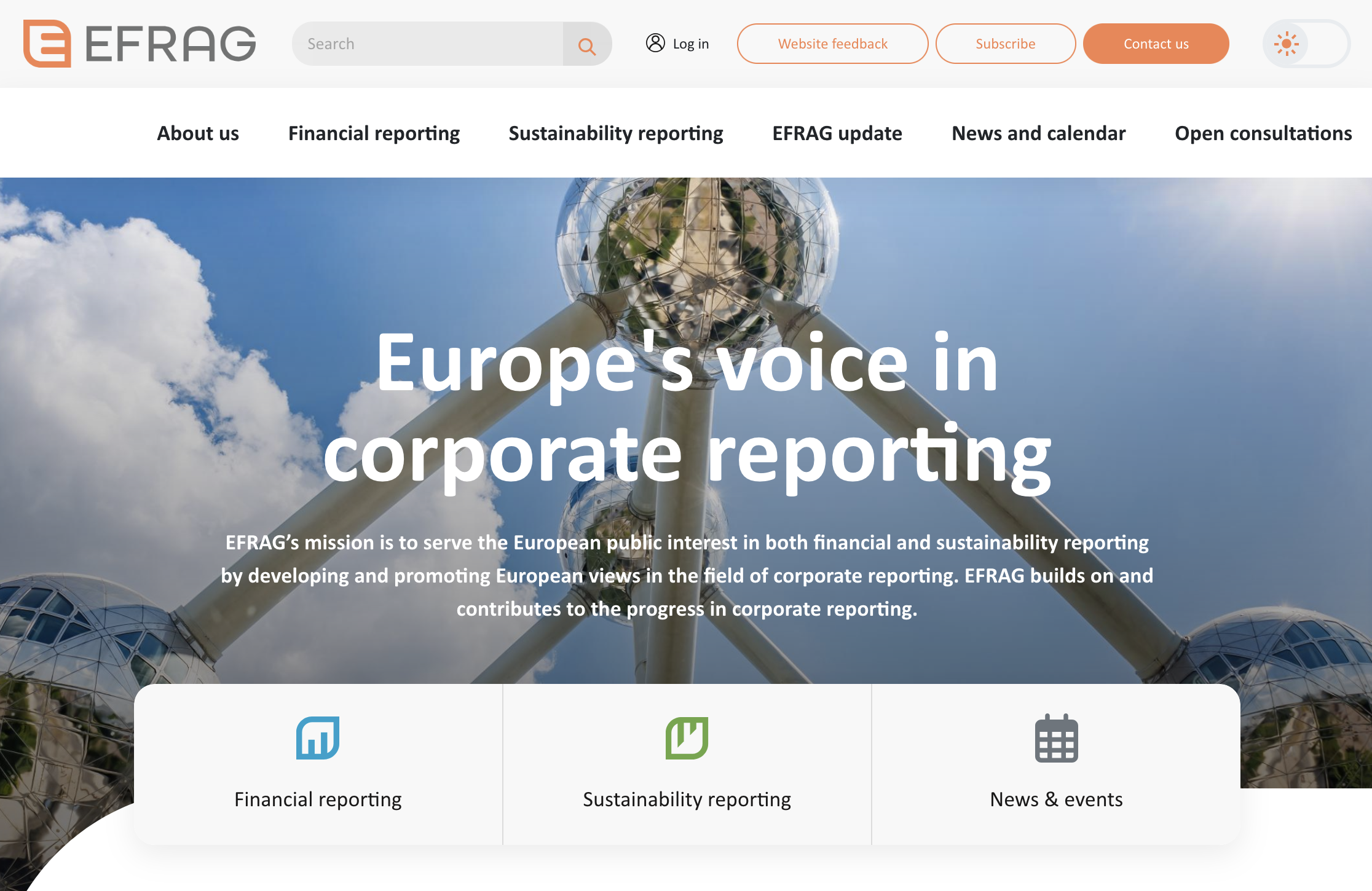 Screenshot of the EFRAG website