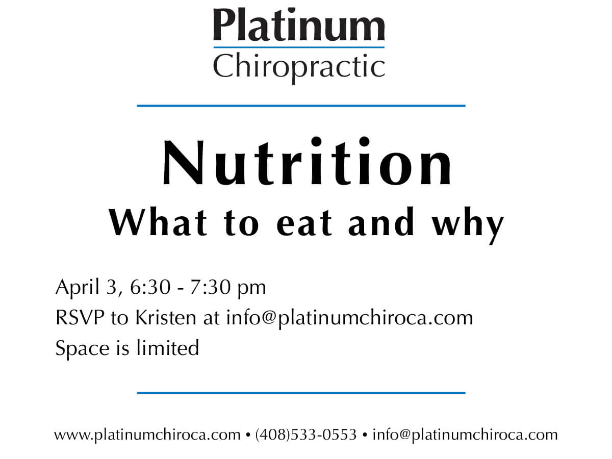  Join us on Tuesday April 3 at 6:30 for April's workshop.  + Learn the why behind what we should eat and what to avoid for lasting health + Discuss tips for better nutrition decision making + Learn the most common misconceptions that mess up your progress. Light appetizers will be provided. RSVP via the form below. 