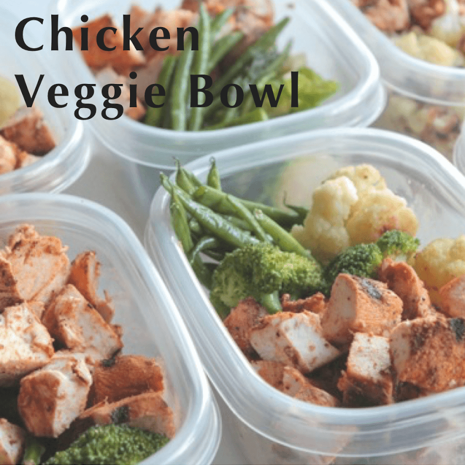 Tips: 1) You can substitute chicken for any kind of fish and substitute the listed veggies for your favorites. 2) If you prefer, you can cook the chicken plain and add salsa/pico de gallo to your bowls later.