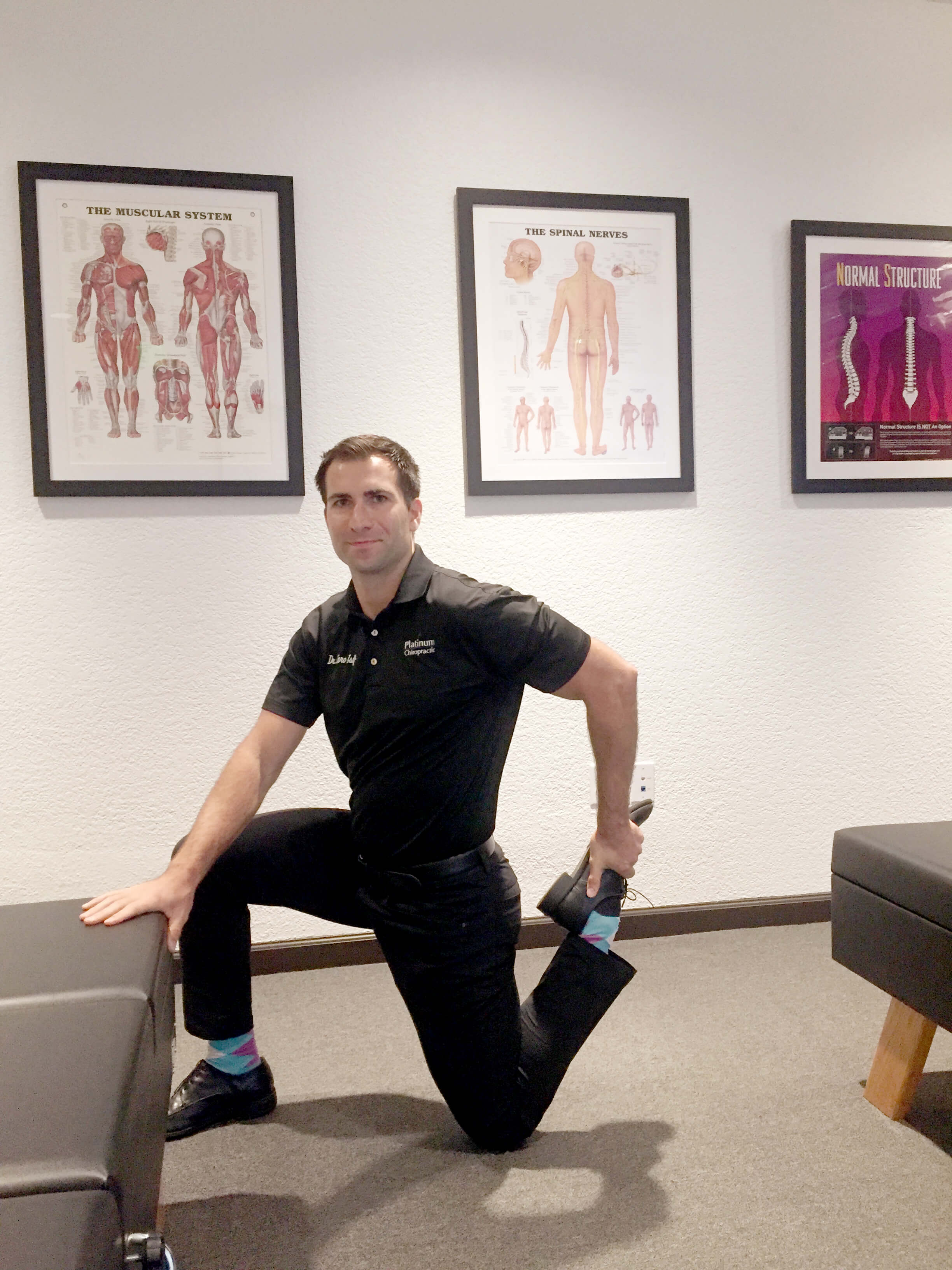 Dr. Karo getting a jump start on Day 19's couch stretches. 